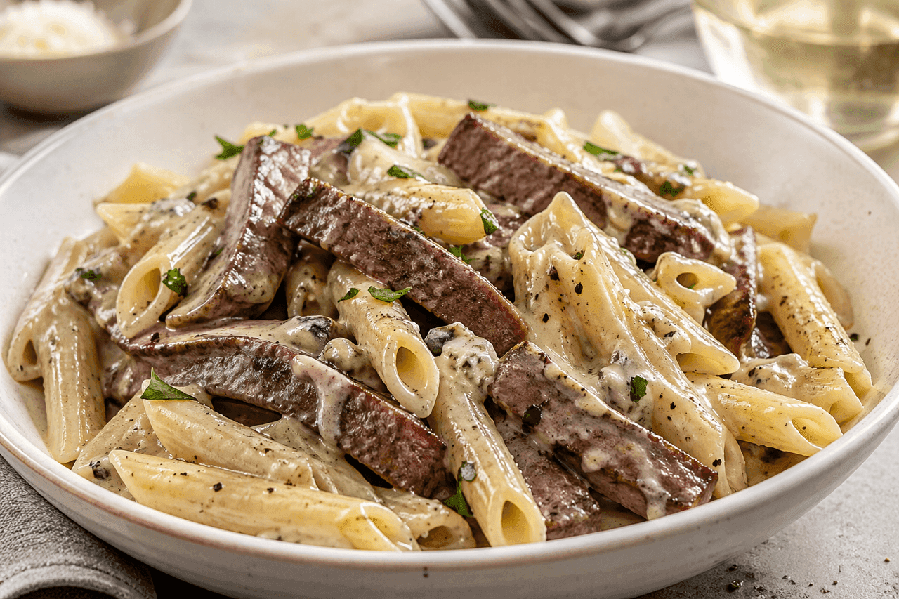 Penne med nötfärs och gorgonzola