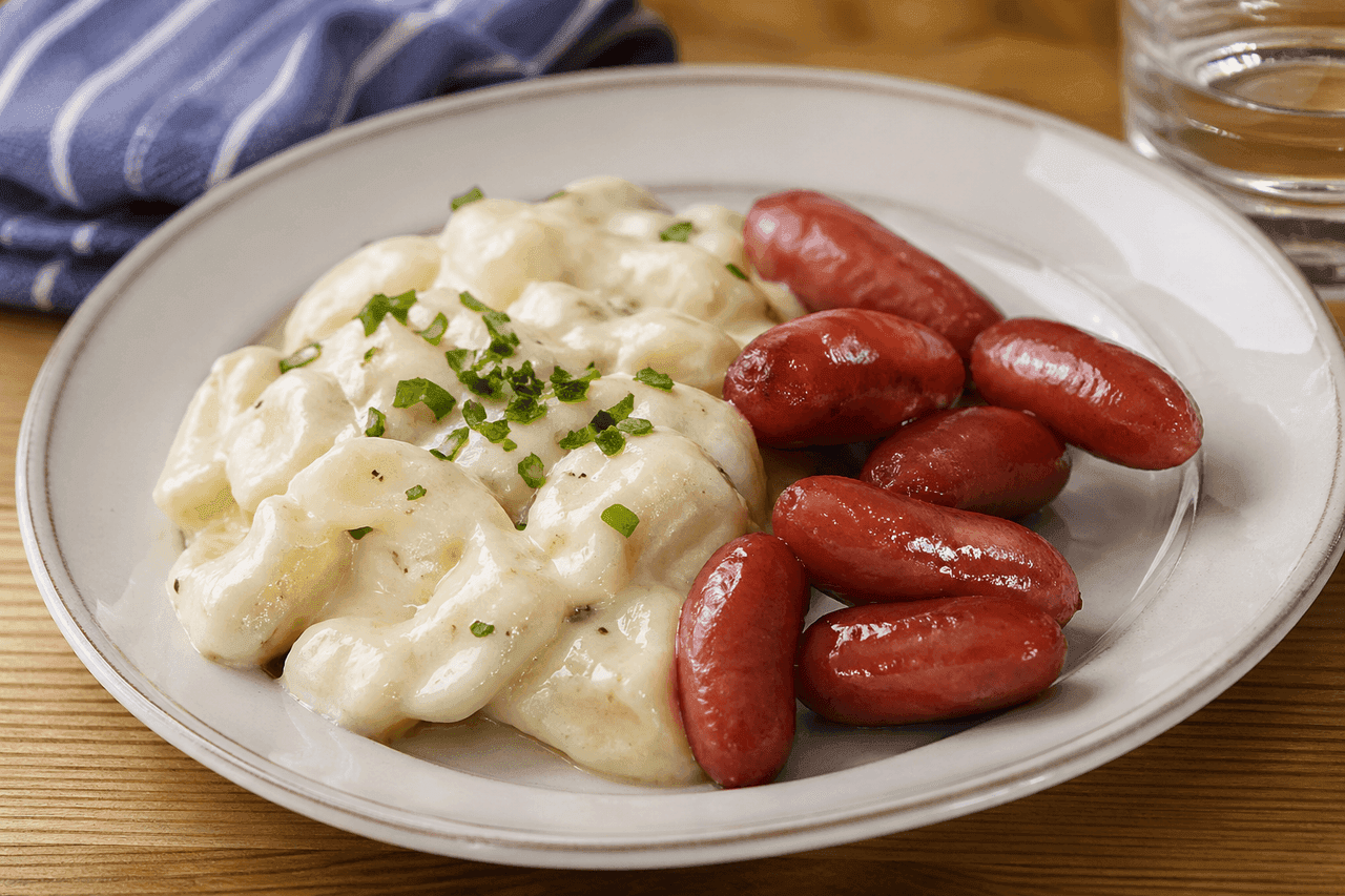 Prinskorv med stuvad potatis