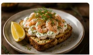 Toast skagen med brynt smör & forellrom