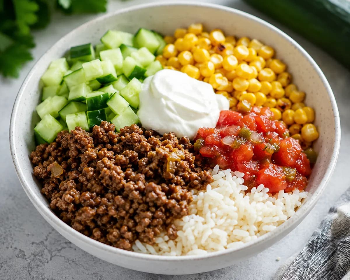Enkel nötfärsbowl med ris