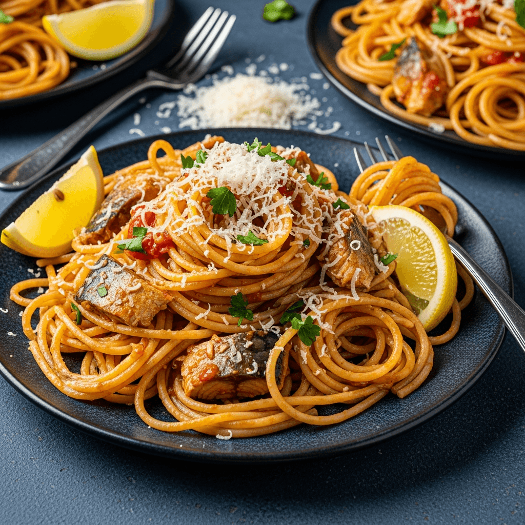 Pasta med makrill i tomatsås