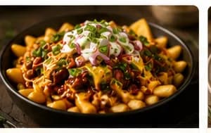 Loaded Chili Cheese Fries med ranch & picklad rödlök