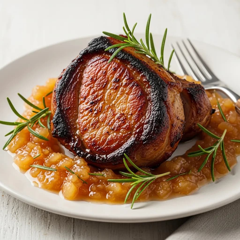 Fläskkarré med äppelsås och rosmarin