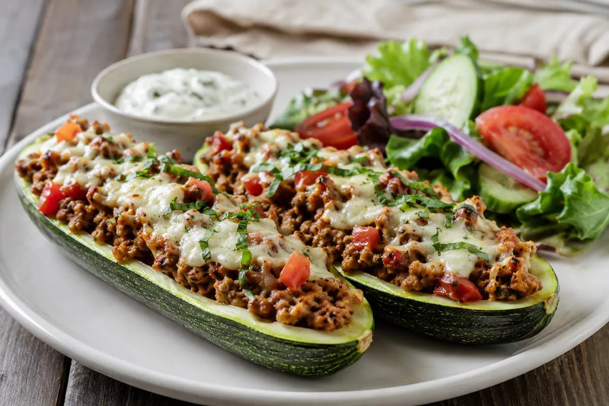 Nötfärsfylld zucchini med lätt mozzarella