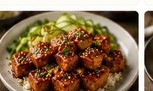 Krispig tofu med gochujangglasyr & gurksallad