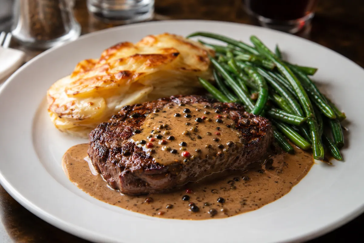 Steak au poivre med potatisgratäng