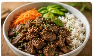 Bulgogi bowl med kimchi och ris