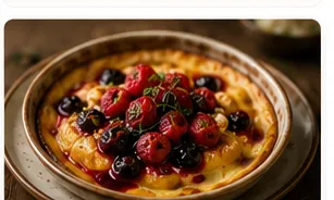 Ugnspannkaka med kardemummagrädde & bärkompott