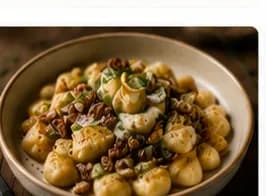 Gnocchi med gorgonzola, valnötter & päron