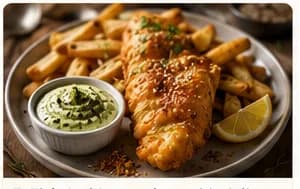 Fish & chips med wasabi-aioli