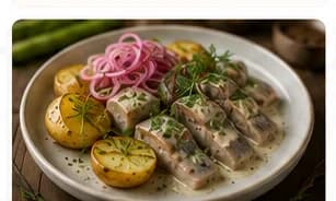 Inlagd sill med senapskräm & dillrostad potatis