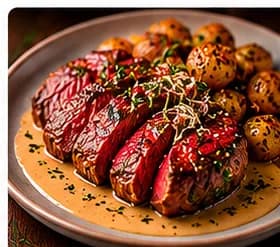Oxfilé med vitlökssmör och rostad potatis
