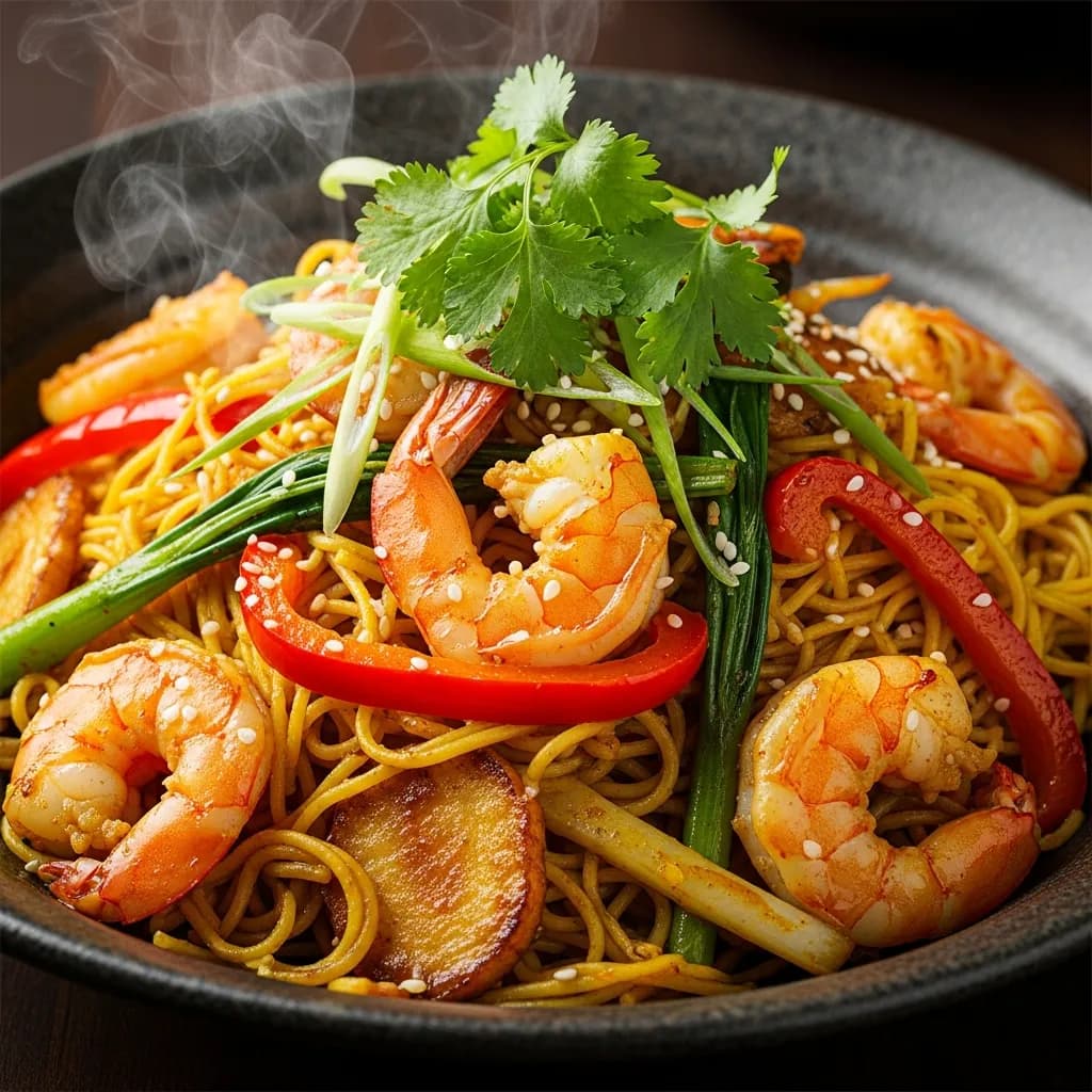 Singapore-nudlar med räkor