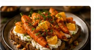 Rostad morotstoast med apelsin, ricotta, dukkah & honung