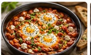 Shakshuka med feta och färskt bröd