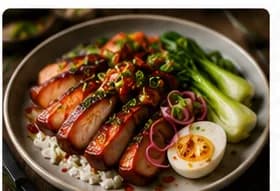 Char siu fläsk med honung, femkrydda & ris