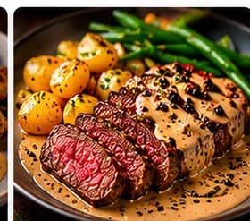 Oxfilé med pepparsås och klyftpotatis