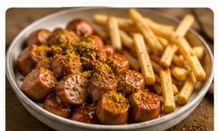 Currywurst med pommes