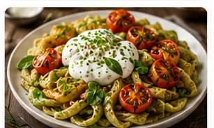 Pasta pesto med burrata & rostade tomater