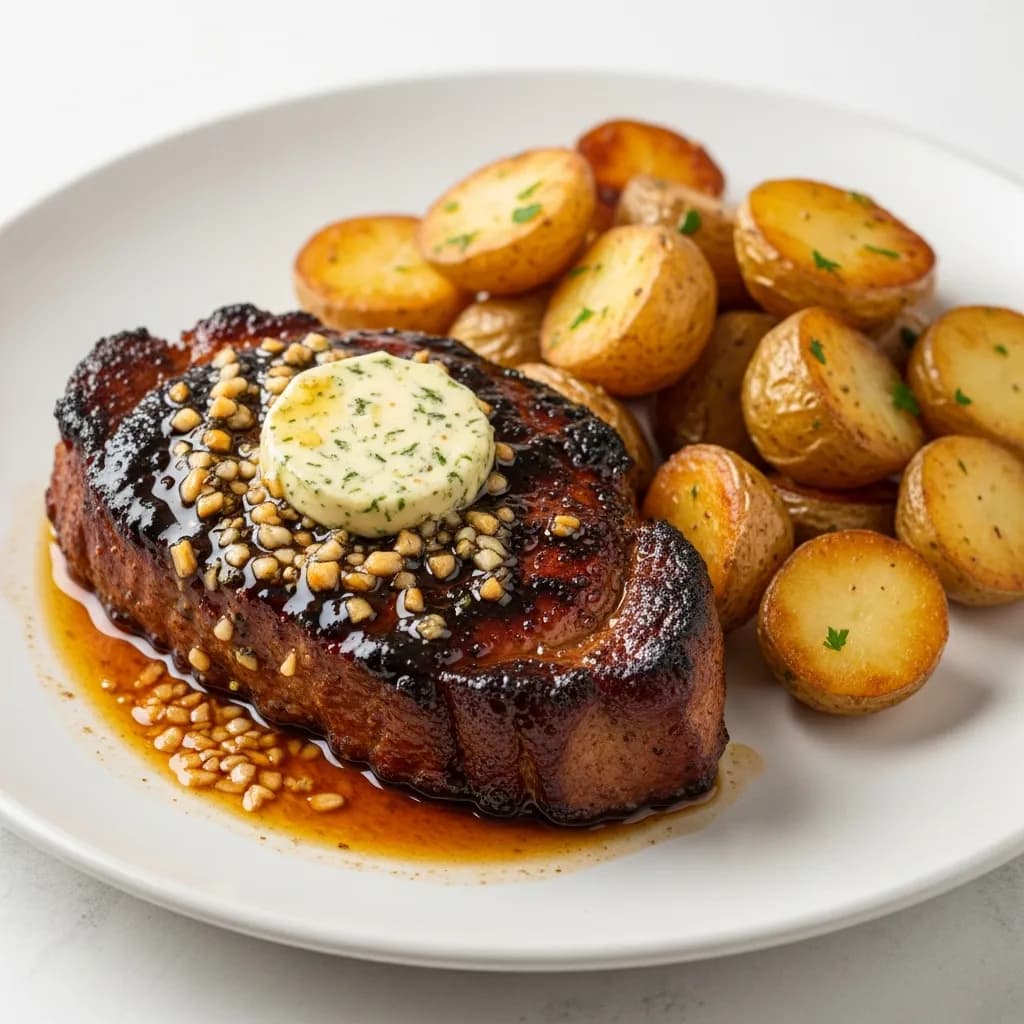 Fläskkarré med vitlökssmör och rostad potatis