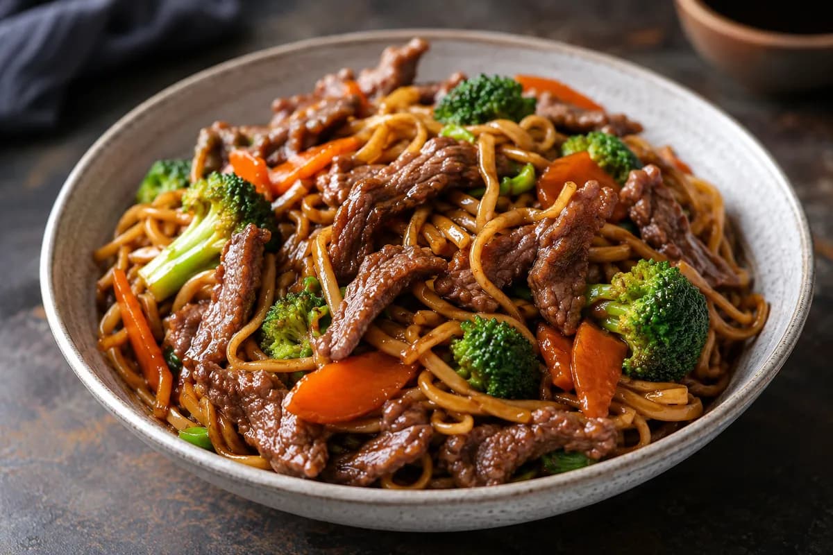 Snabb biffwok med nudlar