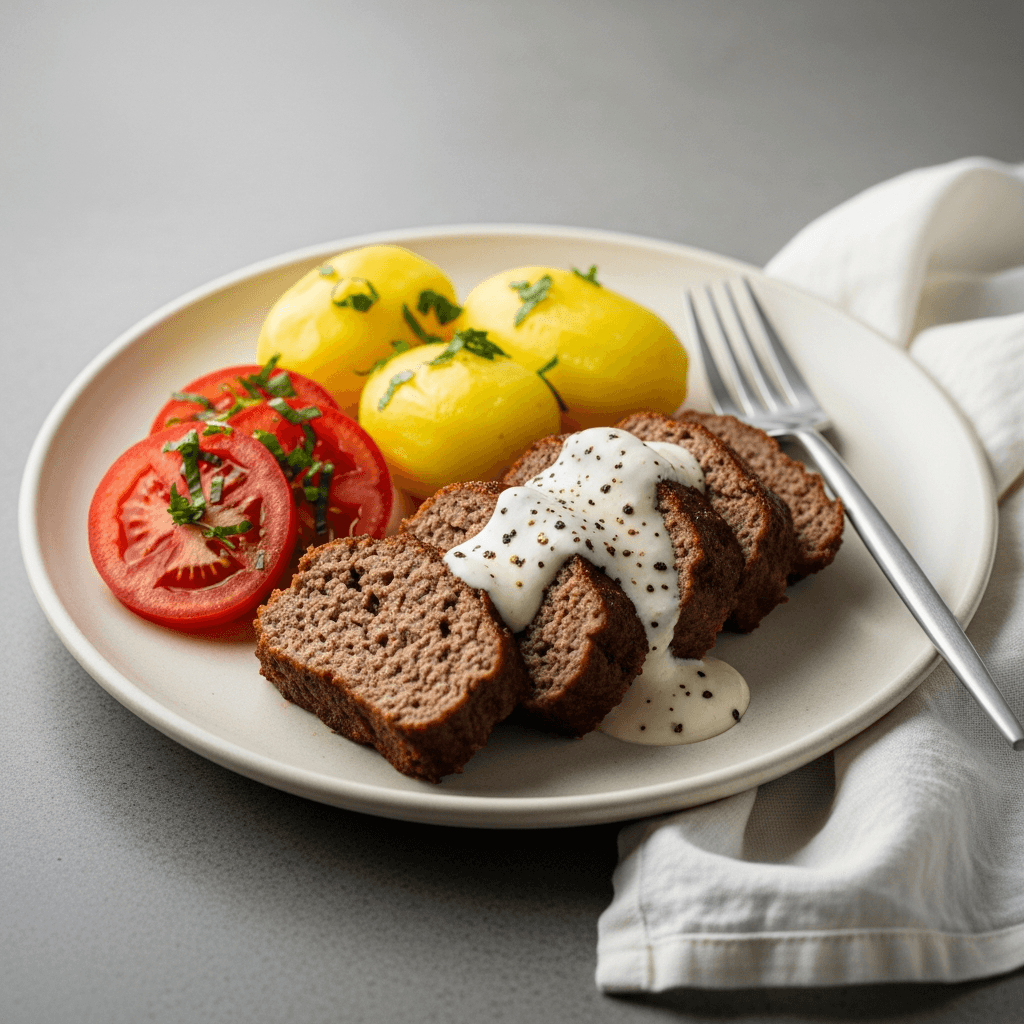 Köttfärslimpa med gräddsås