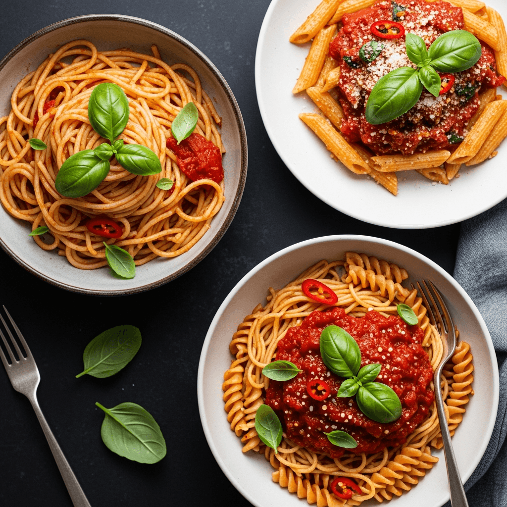 Pasta med vitlöksdoftande tomatsås