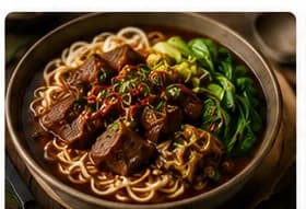 Taiwansk biffnudelsoppa med syltad senap & chiliolja