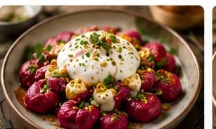 Rödbetsgnocchi med burrata & pistage