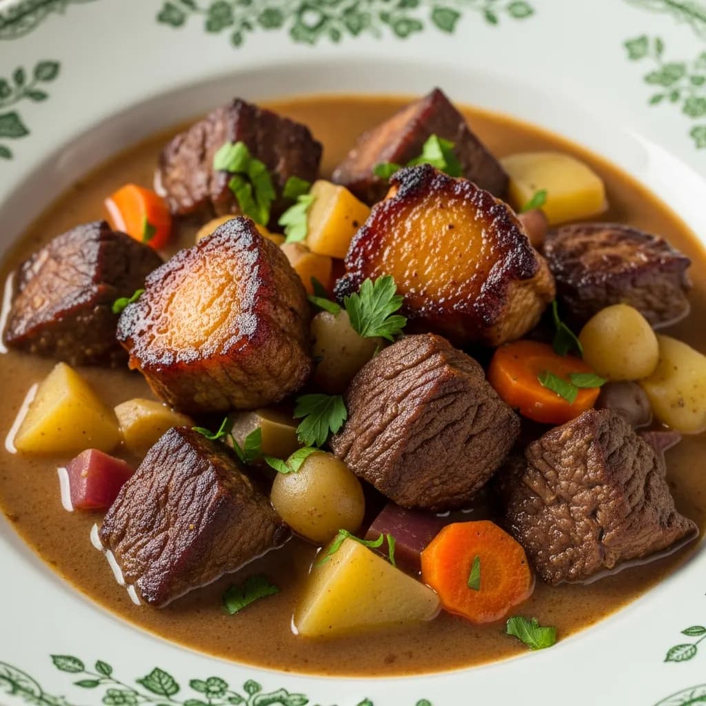 Brun lapskaus (norsk gryta med nötkött och grönsaker)