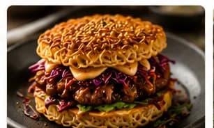 Ramenburgare med kimchi & gochujangmajonnäs