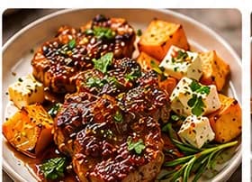 Honungsbakat lamm med balsamico, sötpotatis & feta