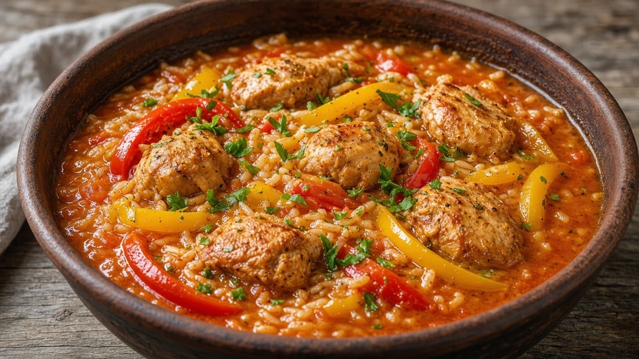 One-pot kycklinggryta med paprika och ris