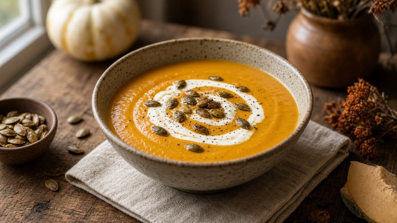 Pumpasoppa med ingefära och rostade frön