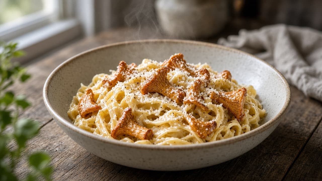 Krämig pasta med kantareller och parmesan