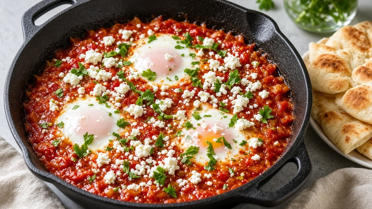 Shakshuka med feta och pitabröd