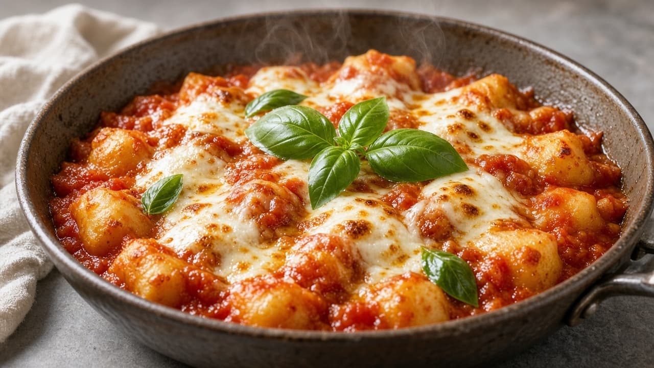 Aubergineragu med pasta och basilika