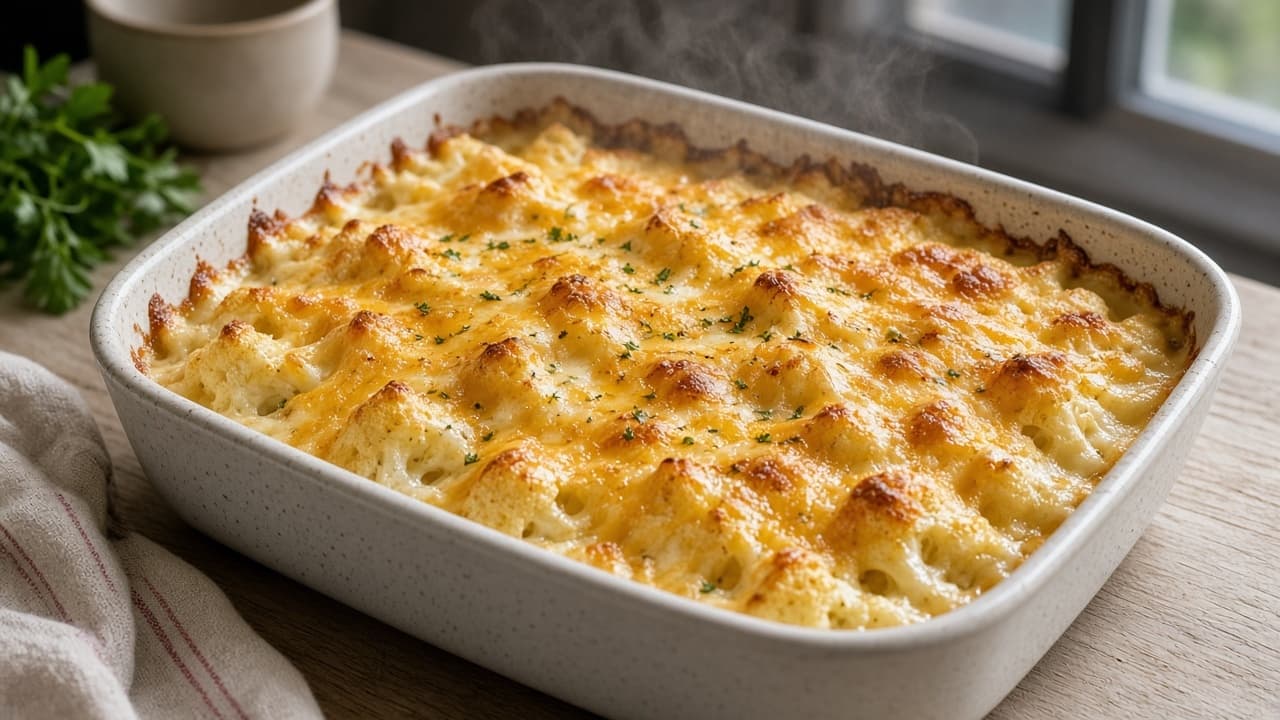 Blomkålsgratäng med cheddar och grädde