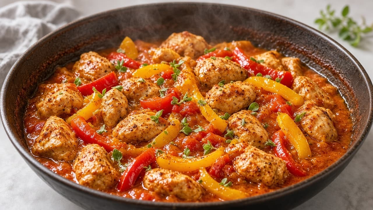 Kycklinggryta med paprika, tomat och oregano