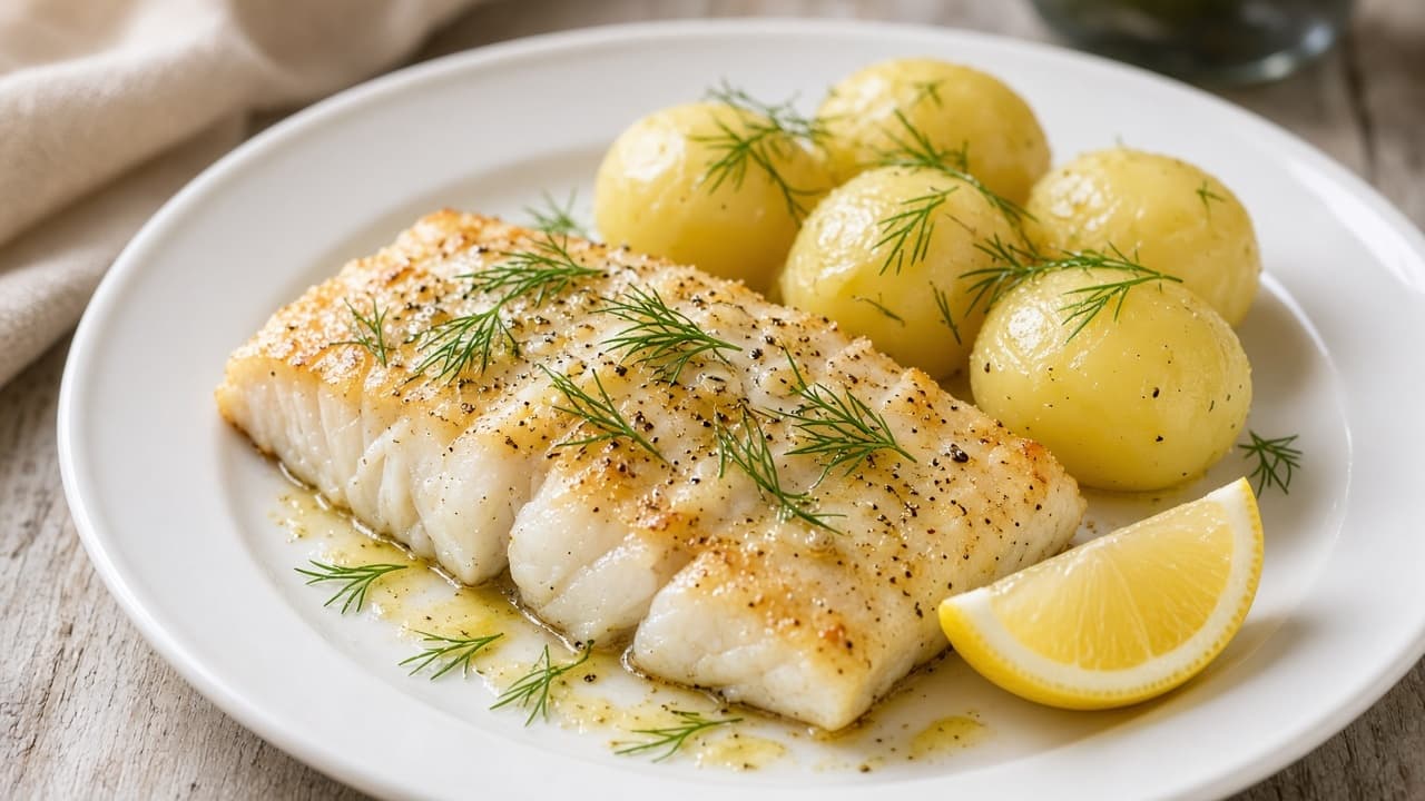 Ugnsbakad kolja med dill, smör och potatis
