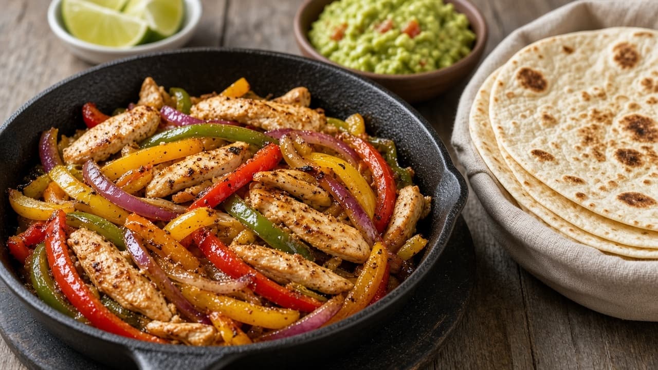 Kycklingfajitas med paprika och guacamole