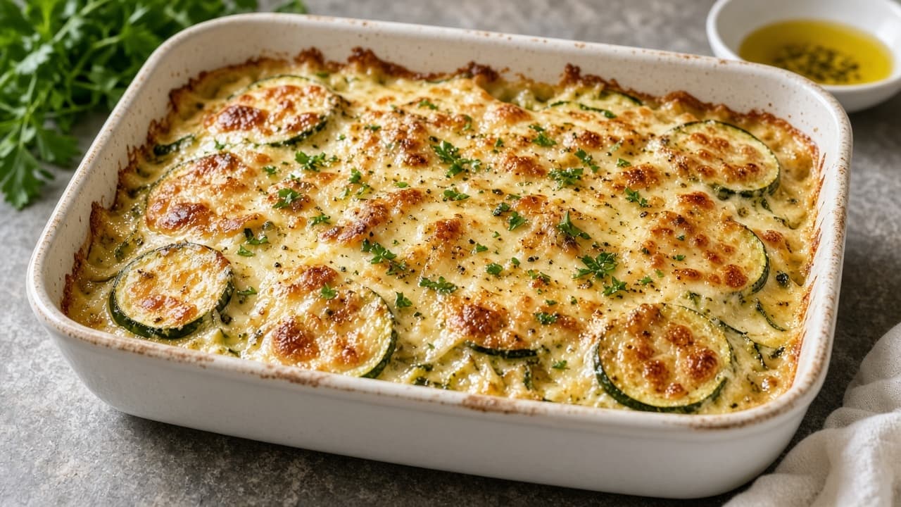 Zucchinigratäng med mozzarella och örter