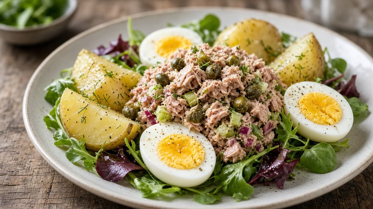 Tonfisksallad med ägg, kapris och potatis