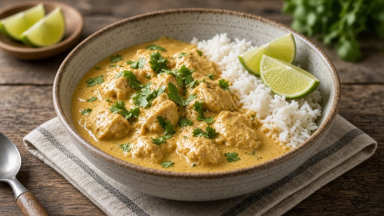Kycklinggryta med kokosmjölk, lime och koriander