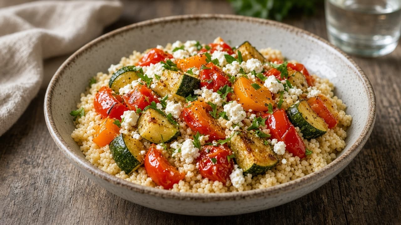 Couscous med rostade grönsaker och feta