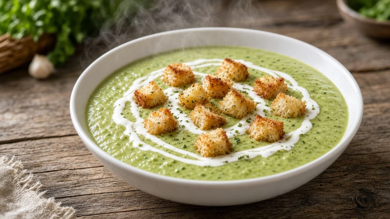 Broccolisoppa med krutonger
