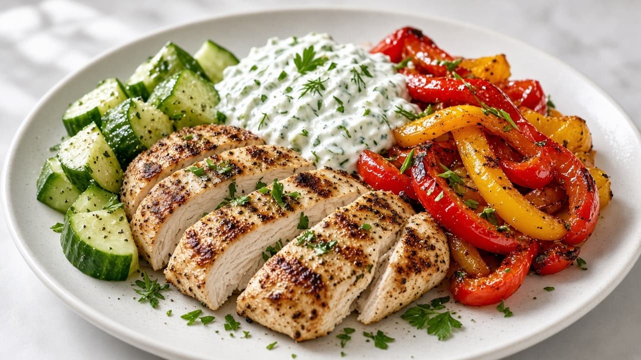 Kycklingfilé med tzatziki och ugnsrostad paprika