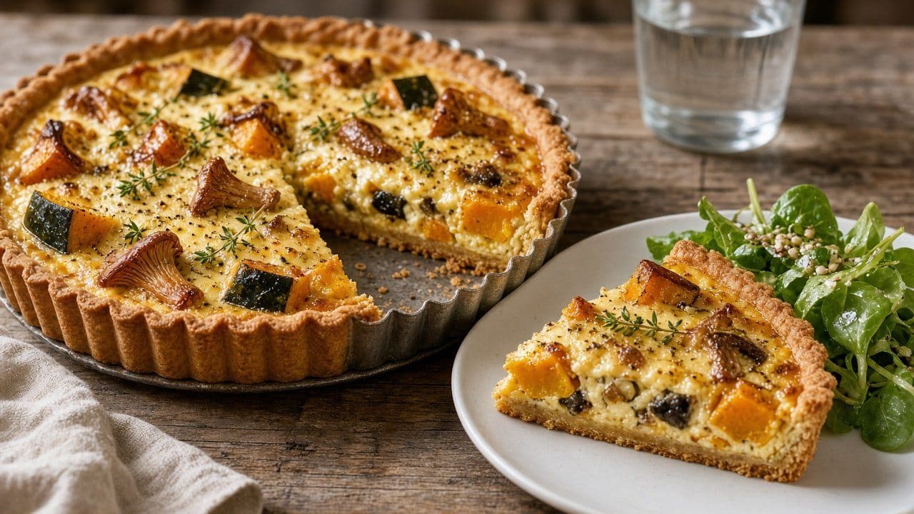 Quiche med hokkaidopumpa, kantareller och gruyère