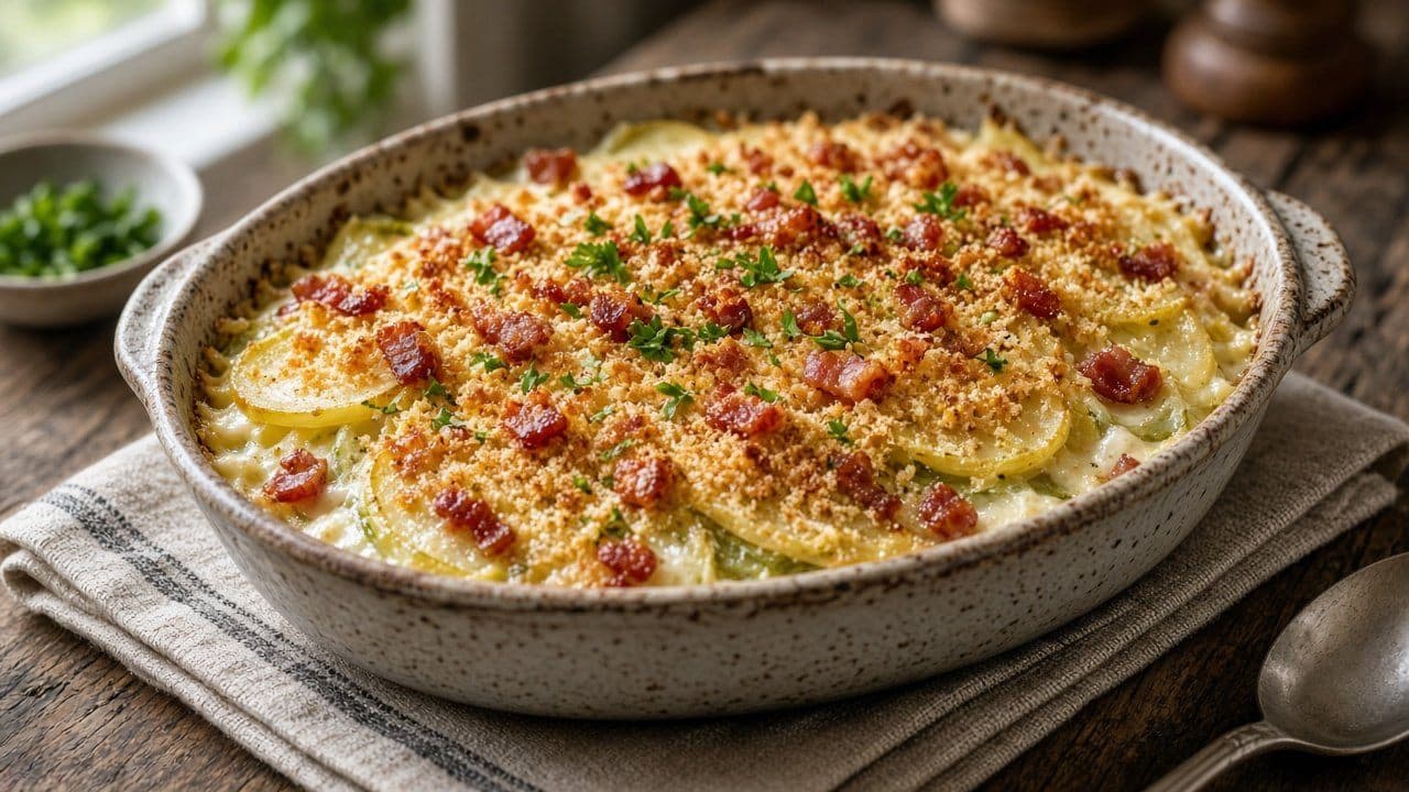Kålrabbigratäng med bacon, gruyère och dijonsenap