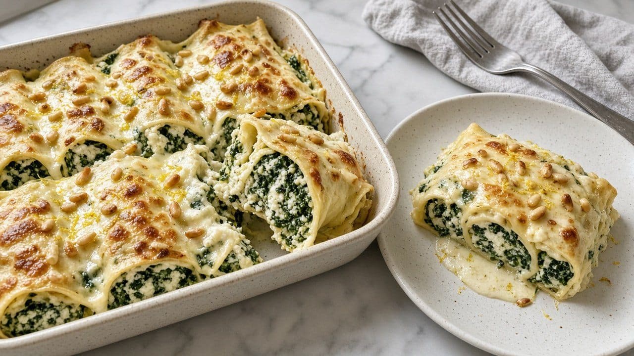 Krämiga lasagnerullar med spenat och ricotta